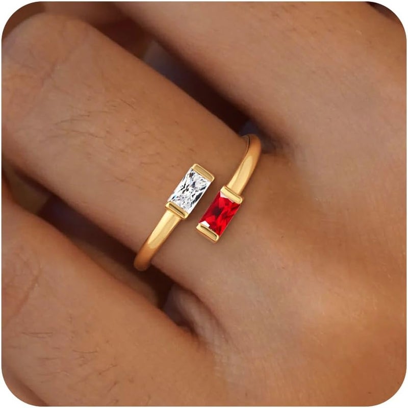 Honsny Gold Birthstone Rings for Women Non Tarnish 14K Gold Plated Adjustable Emerald Ring Cubic Zirconia Gemstone Promise Ring for Her Engagement Personalized Waterproof Jewelry Gifts for Birthday - Image 1